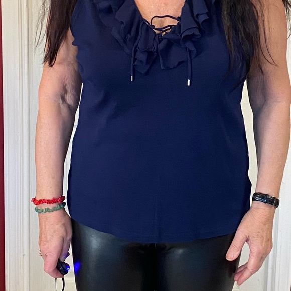 Chaps women's Basic top navy blue Ruffle front sleeveless size XL - Picture 8 of 11